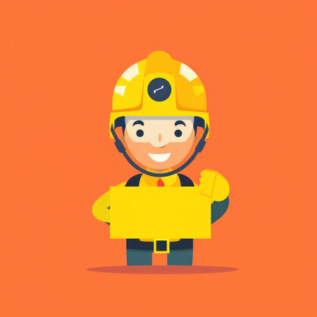 A man in a hard hat holding a sign. Generative AI image.の素材