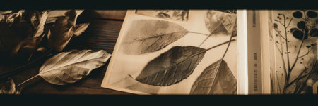 A book with a picture of leaves on it. Generative AI image.の素材