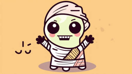 A cartoon character dressed in a mummy costume. Generative AI image.の素材
