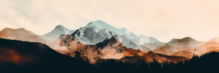 A painting of a mountain range with a sky background. Generative AI image.の素材