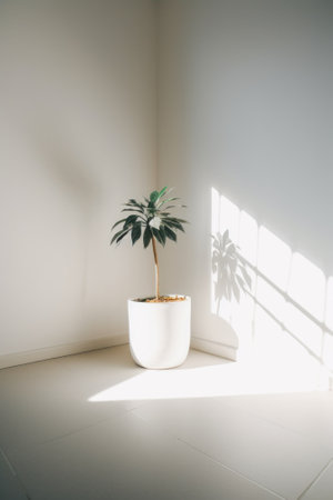 A potted plant sitting in a corner of a room. Generative AI image.の素材