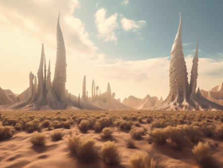 A desert area with a lot of tall grass. Generative AI image.の素材