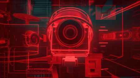 A camera that is sitting in a room. Generative AI image.の素材
