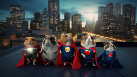 A group of hamsters dressed up as superheros. Generative AI image.の素材