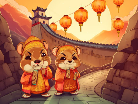 A couple of mice standing next to each other. Generative AI image.の素材