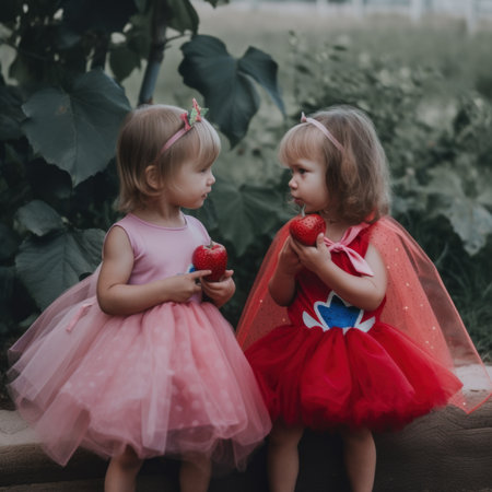Two little girls dressed up for a fairy party. Generative AI image.の素材