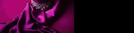 A mannequin wearing a purple dress and a necklace. Generative AI image.の素材