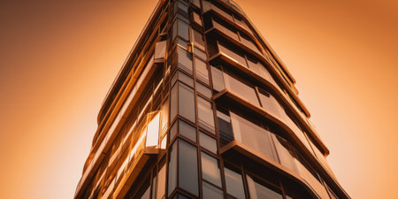 A tall building with a clock on top of it. AI generative image.の素材