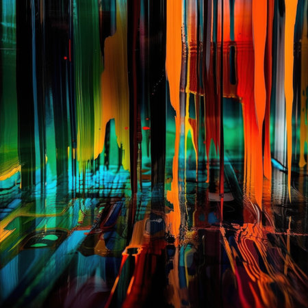 A group of people standing in front of a colorful wall. AI generative image.の素材