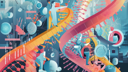 A digital illustration of a dna structure. AI generative image.の素材