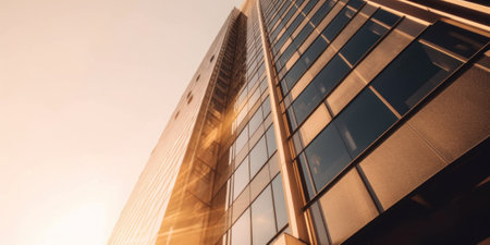 A tall building with a clock on top of it. AI generative image.の素材