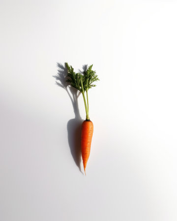 A single carrot on a white surface. Generative AI image.の素材