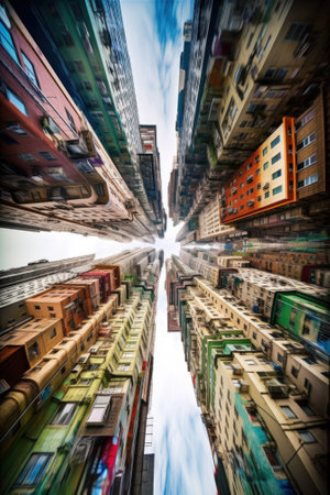 A very tall city with lots of tall buildings. Generative AI image.の素材