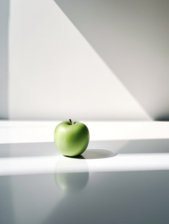 A green apple sitting on top of a table. Generative AI image.の素材