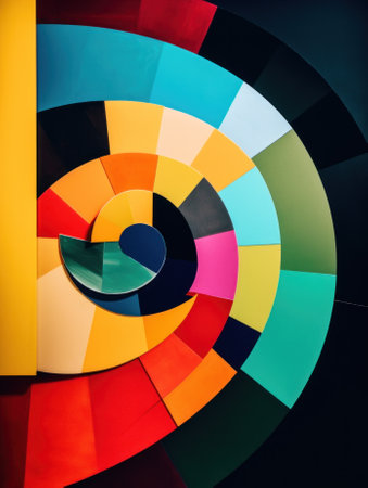 A multicolored spiral staircase in a building. Generative AI image.の素材