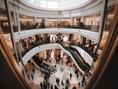 A mall filled with lots of people walking around. AI generative image.の素材