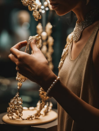 Young rich and beautiful woman shopping jewellery. AI generative image.の素材