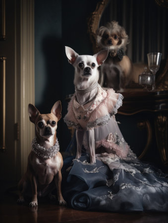 A couple of small dogs sitting next to each other. AI generative image.の素材