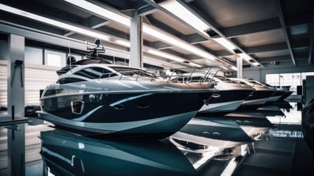A couple of boats that are in a building. AI generative image.の素材