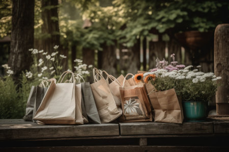 A bunch of bags that are sitting on a table. AI generative image.の素材