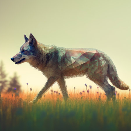 A digital painting of a wolf walking through a field. AI generative image.の素材