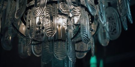 A close up of a chandelier made of glass. Generative AI image.の素材