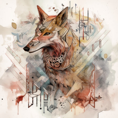 A painting of a dog with a collar on. Generative AI image.の素材