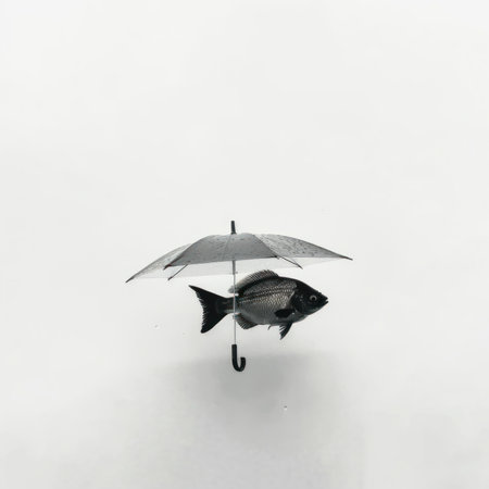 A fish that is sitting under an umbrella. Generative AI image.の素材