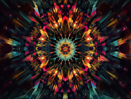 A digital painting of a flower with many colors. Generative AI image.の素材