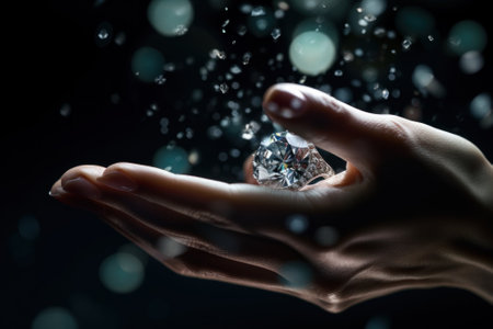 A person holding a diamond in their hand. Generative AI image.の素材
