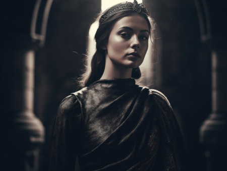 A woman with a crown on her head. Generative AI image.の素材