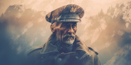 An old man wearing a hat and coat. Generative AI image.の素材