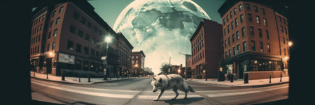A person riding a horse on a city street. Generative AI image.の素材