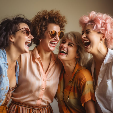 A group of women laughing and laughing together. Generative AI image.の素材