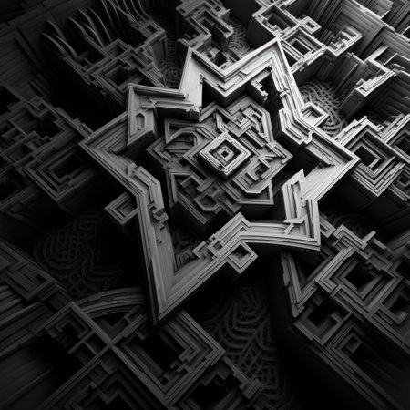 A black and white photo of a complex structure. Generative AI image.の素材