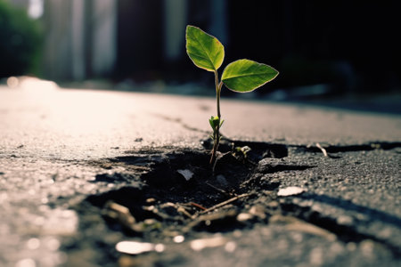 A small plant sprouting out of the ground. Generative AI image.の素材