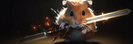 A hamster with a sword in its hand. Generative AI image.の素材
