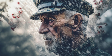 An old man wearing a hat and a coat. Generative AI image.の素材