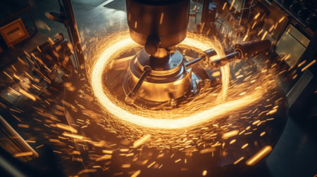 A machine that is spinning sparks in the air. Generative AI image.の素材