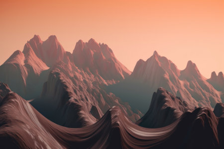 A view of a mountain range at sunset. Generative AI image.の素材