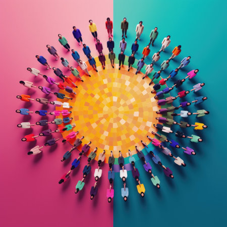 A group of people standing in a circle. Generative AI image.の素材