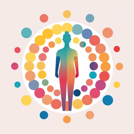 A silhouette of a person surrounded by circles. Generative AI image.の素材