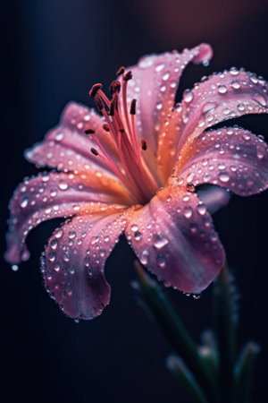 A pink flower with water droplets on it. Generative AI image.の素材