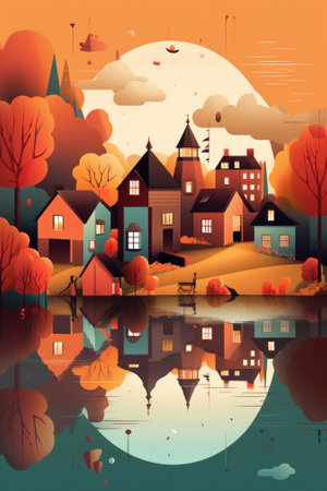 A couple of people standing in front of a body of water. Generative AI image.の素材