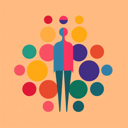 A man standing in front of a bunch of circles. Generative AI image.の素材