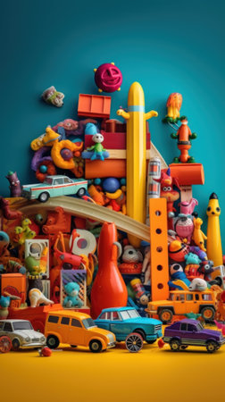 A large pile of toys on top of a table. Generative AI image.の素材