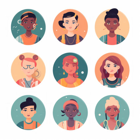 A group of people with different facial expressions. Generative AI image.の素材