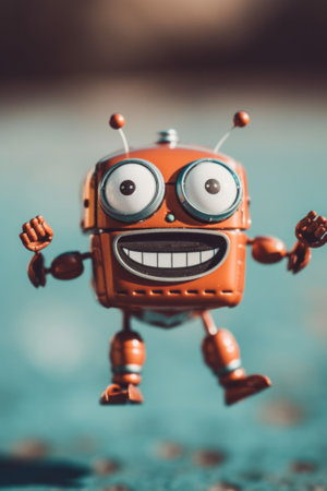 A toy robot with big eyes and big eyes. Generative AI image.の素材