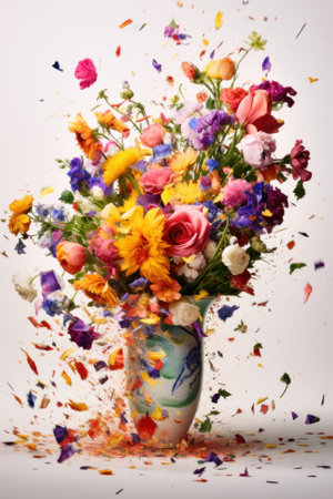 A vase filled with lots of colorful flowers. Generative AI image.の素材