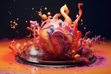 A very colorful object in the middle of some liquid. Generative AI image.の素材